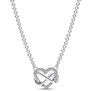 3 Adjustable Lengths Sterling Silver Sparkling Infinity Heart Collier Necklace